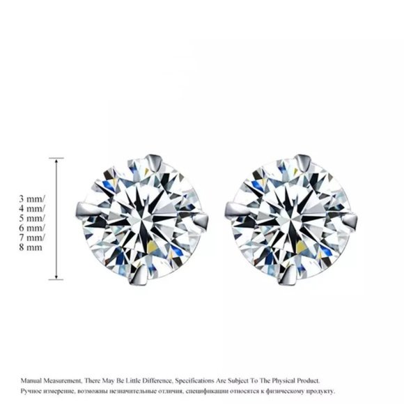 4-8mm 0.84-2Ct Round Cut Simulated Diamonds Back Screw-in Silver Studs Earrings - Picture 9 of 16